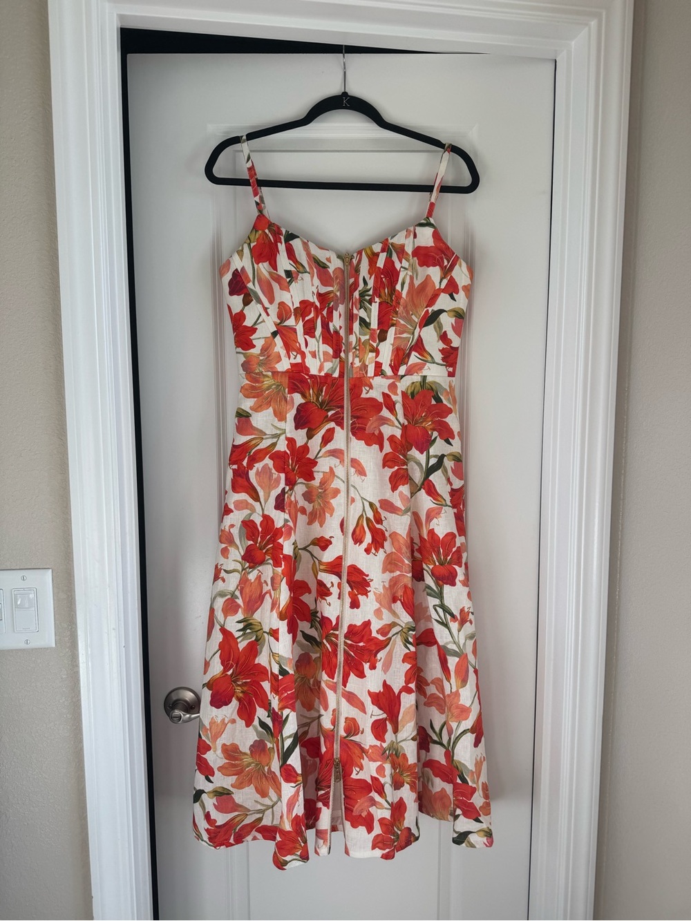 Zimmermann Tranquility Red Lilly Zip Linen Midi Dress US12/UK16/AU4 - Picture 8 of 15